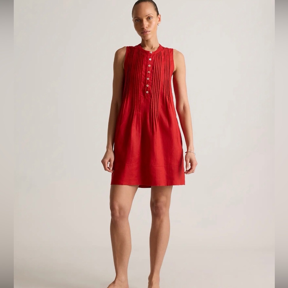 Quince Red Sleeveless Button-Front Mini Dress